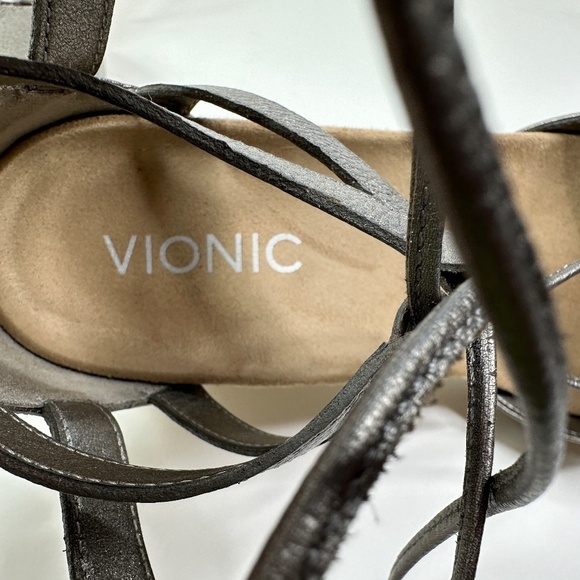 VIONIC Calipso Espadrille Wedge Sandals Women Sz 8 Pewter Metallic Orthotic Shoe - Picture 9 of 12